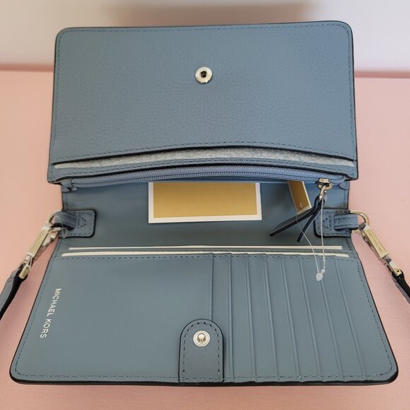 MICHAEL KORS Jet Set Charm Small Phone Pebbled Leather Crossbody- Chambray⭐ - Picture 12 of 16